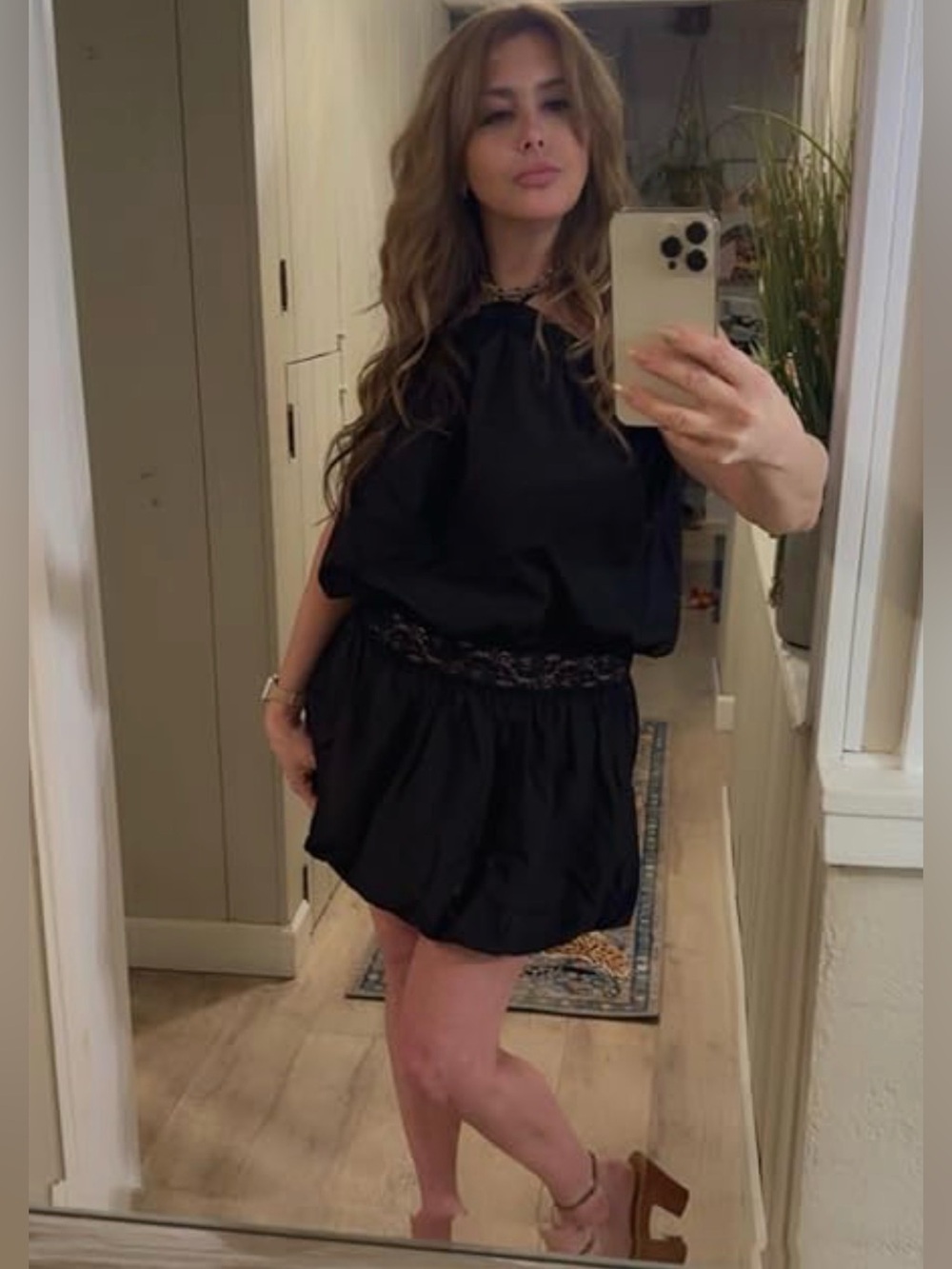 Black Bubble Halter Dress| Lace Waist| Open Back| Date Night| Cocktail | NWT